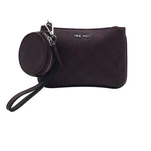 Nine West Burgundy & Black Wristlet With Coin Pouch